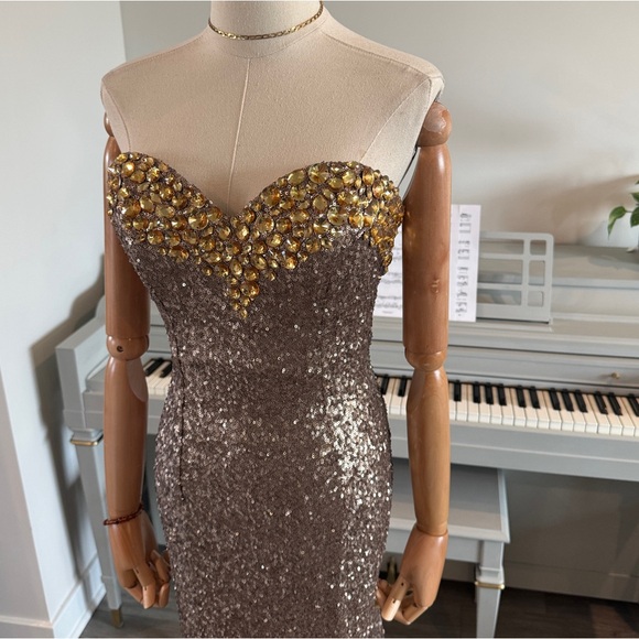 Sherri Hill Sweetheart Sequin Gown: Canary Yellow Gems - Picture 11 of 15